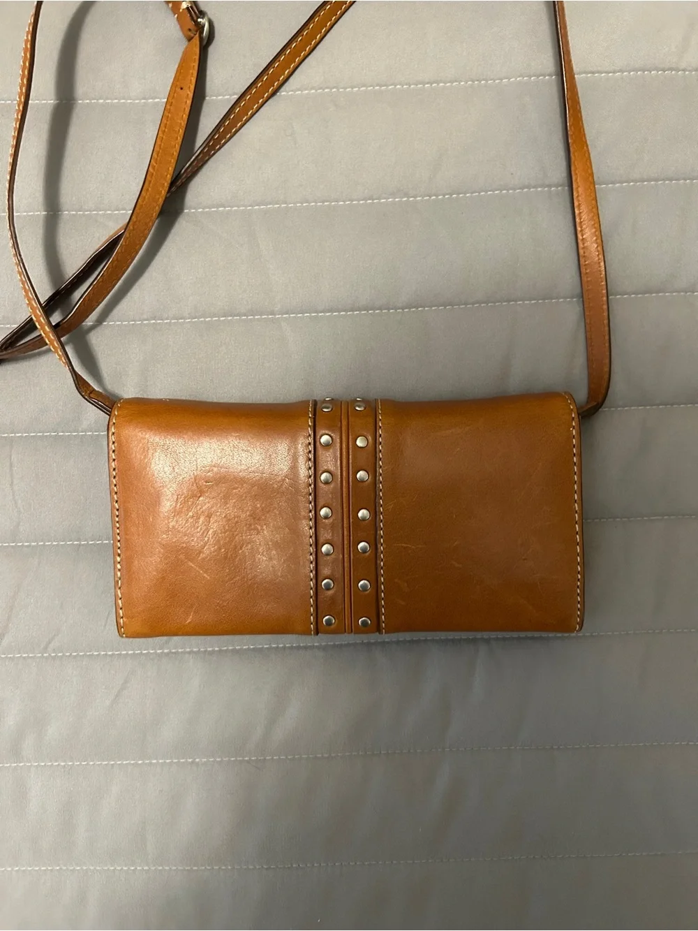 Michael Kors Stud-Accent Tan Leather Crossbody Wallet